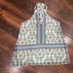 Blue Rain Floral Halter Tunic Top